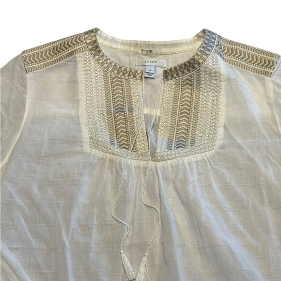 J. Crew women’s size 6 Off-White Long Sleeve Embroidered Boho Style Top - Picture 3 of 6